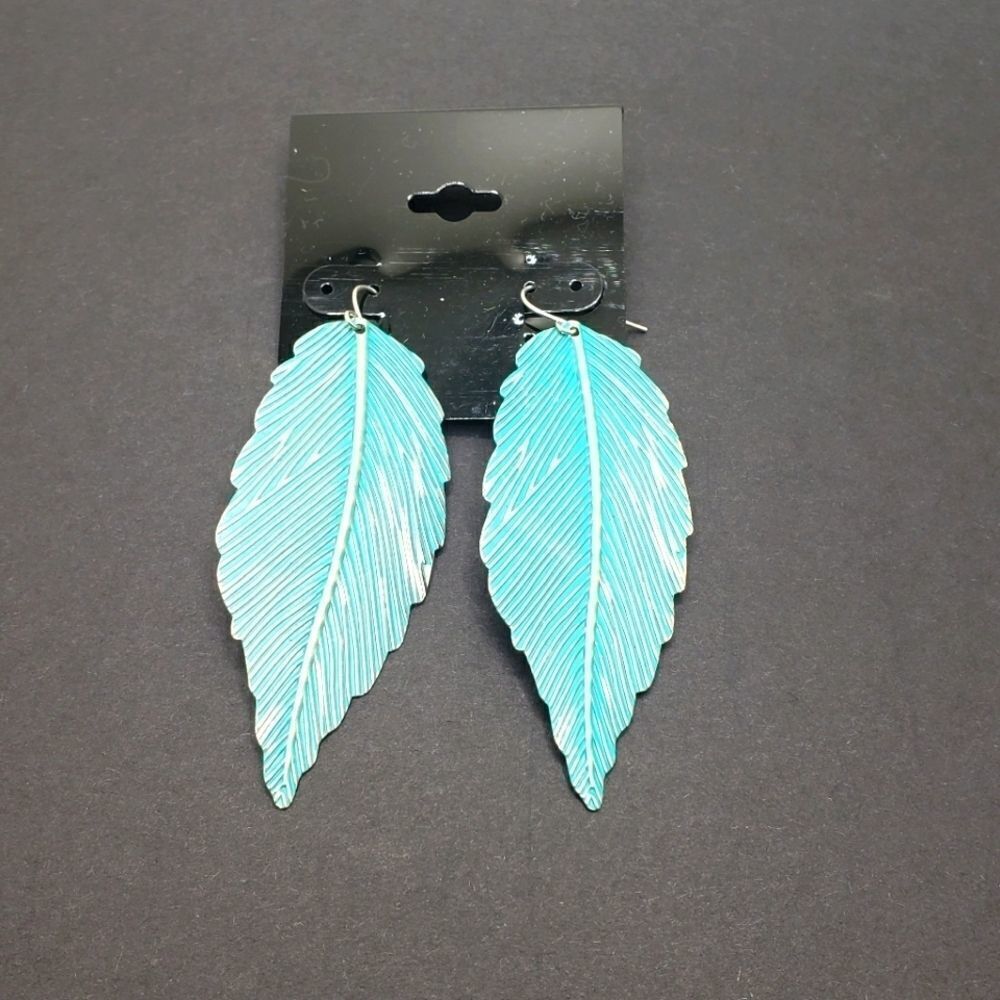 TURQUOISE blue Feather boho earrings